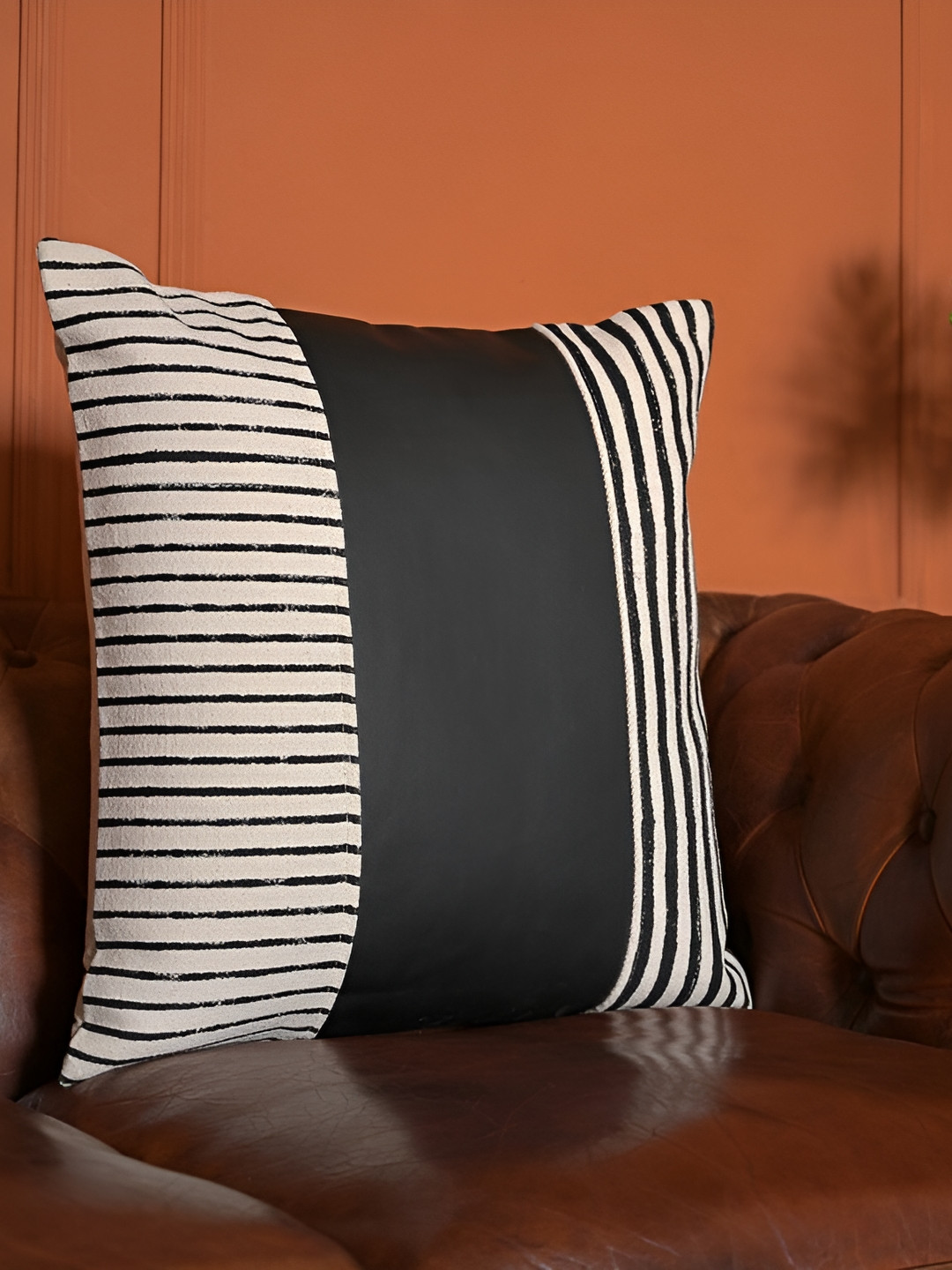 ABSTRACT INDIA Lightweight White Geometric Cotton 2 Piece Square Cushion Covers -16x16In