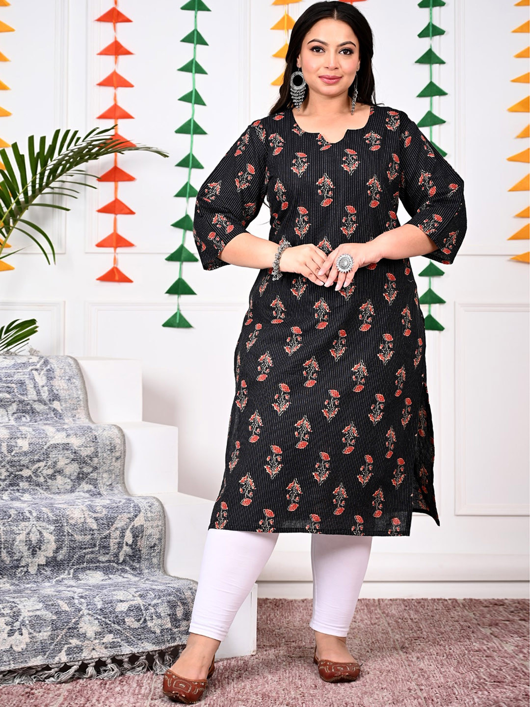 KALINI Women Printed Cold-Shoulder Sleeves Sequinned Floral Anarkali Kurta