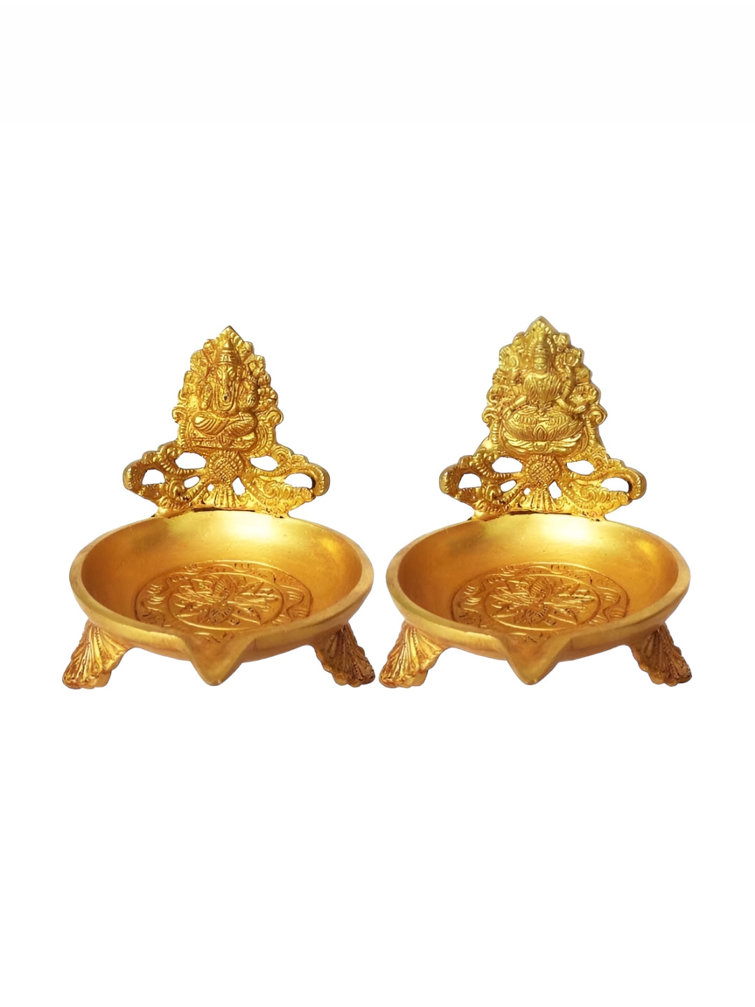 Aakrati Gold Toned 2 Pieces Brass Lakshmi & Ganesh Diyas