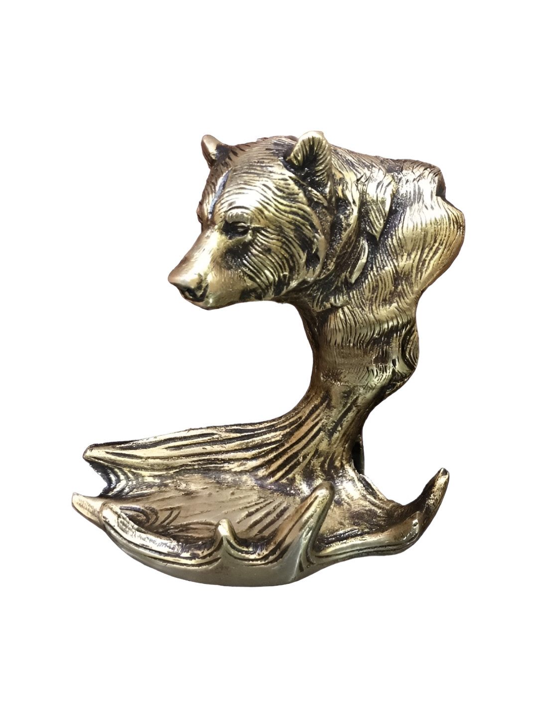 Aakrati Bear Yellow Brass Metallic Living Room Small Showpiece - 4.3 Inches