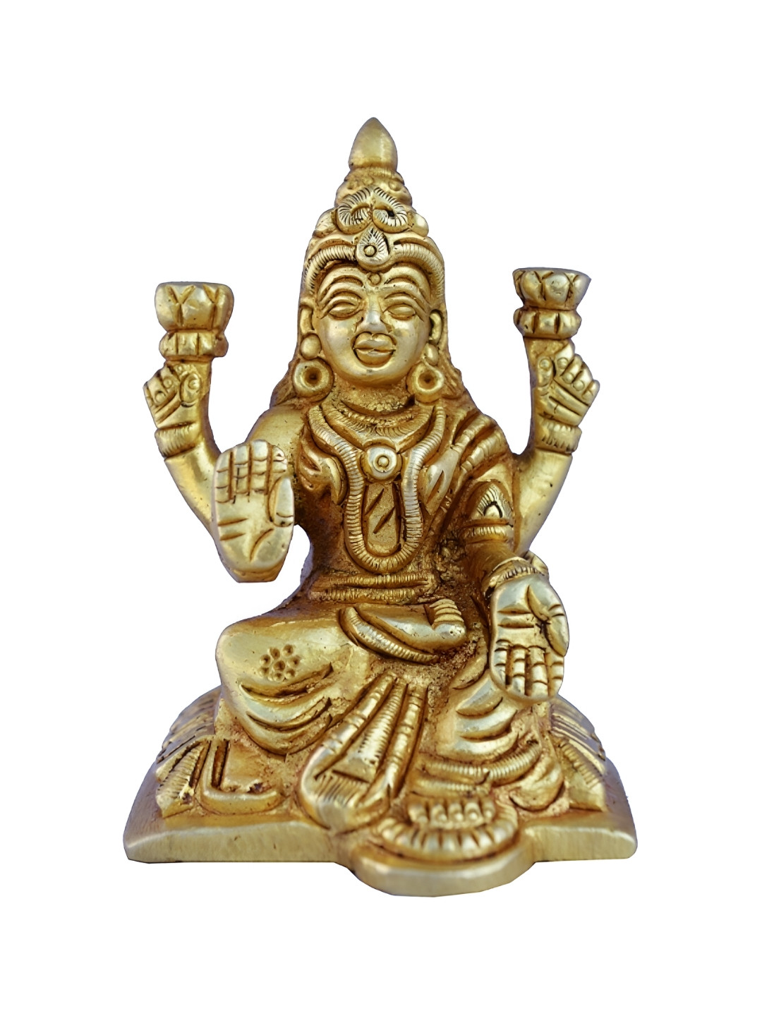 Aakrati Goddess Lakshmi Yellow Brass Metallic Living Room Small Showpiece - 3.1 Inches