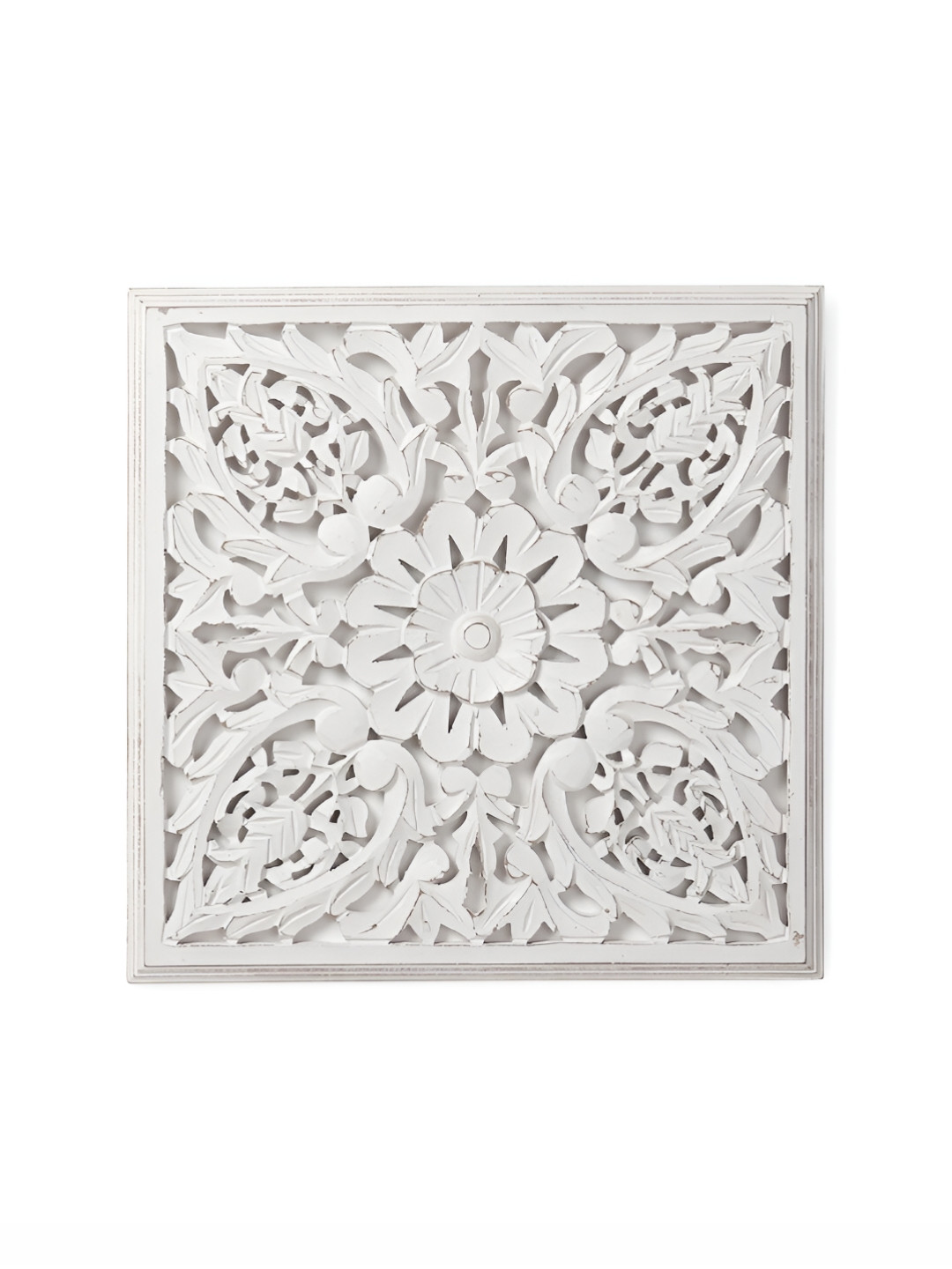 CASA DECOR White Carved Wooden Jali Panel Wall Hanging