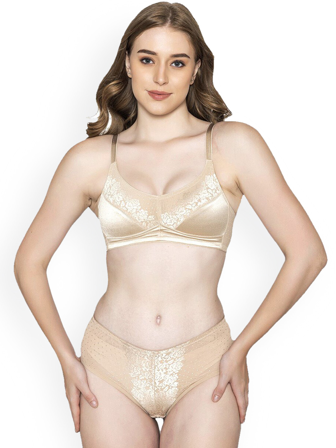 B'ZAR Non Padded Silk Bra with Mid-Rise Briefs