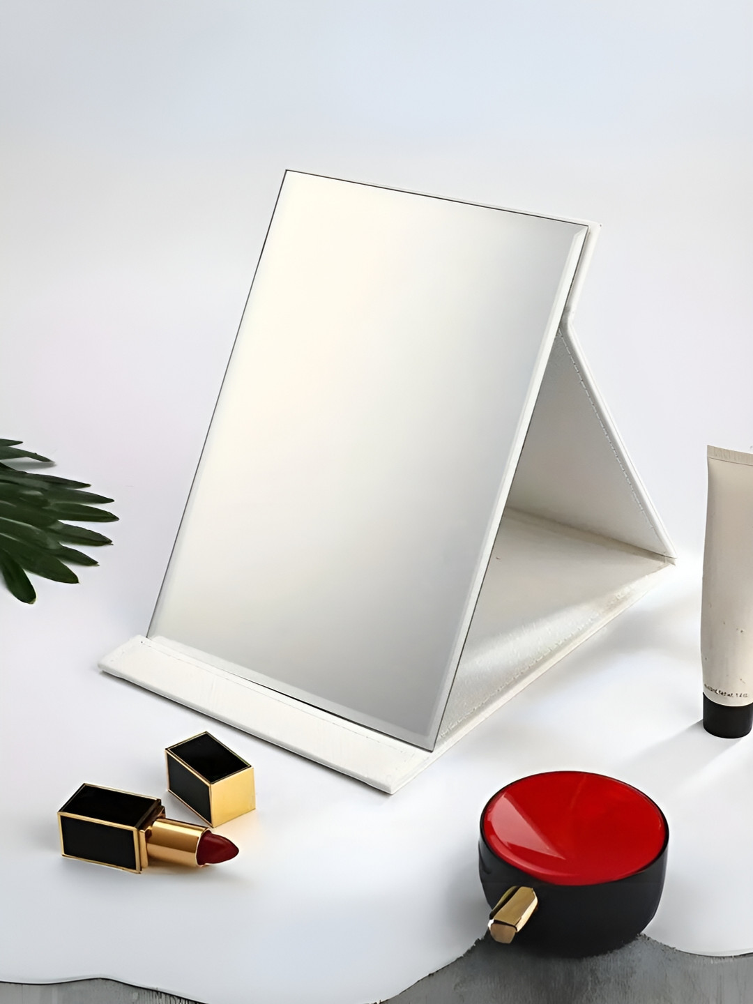 UniKart White Foldable & Adjustable Leather Mirror