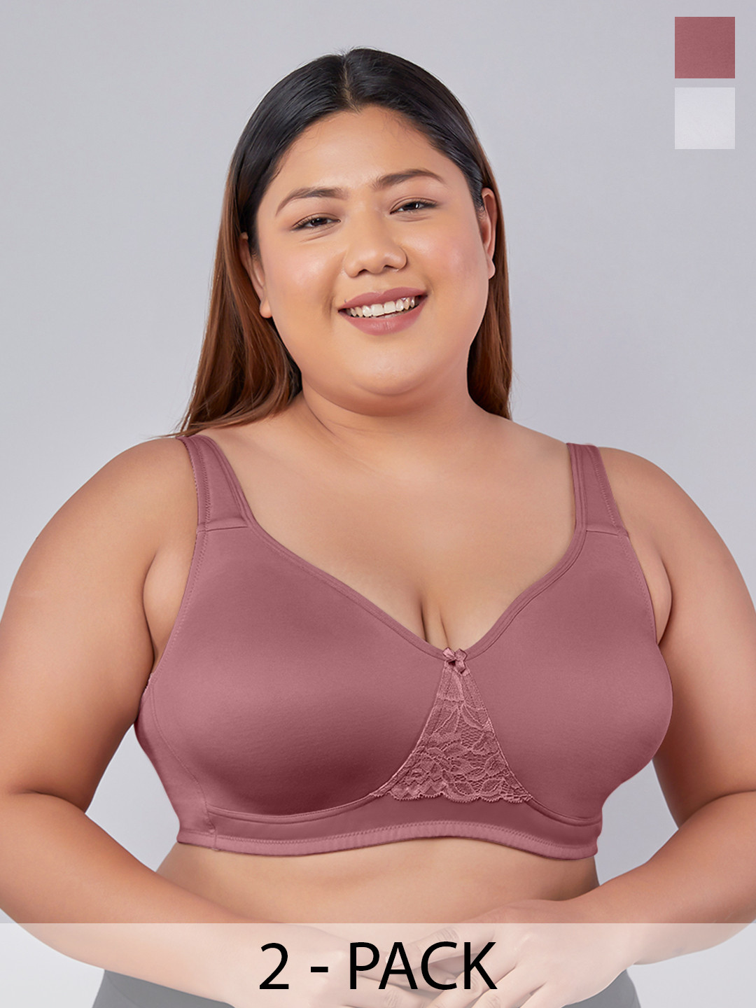 MAASHIE Pack of 2 Double Layered Concealed Cups Lace T-Shirt Bra ON-WH