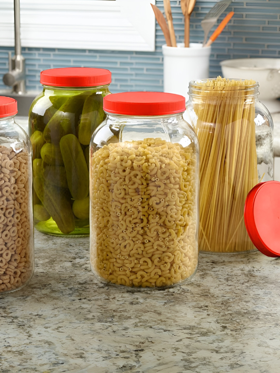 Tyche Enterprises Piramal Transparent Glass Dishwasher Safe 4 Piece Screw Top Canister-3L
