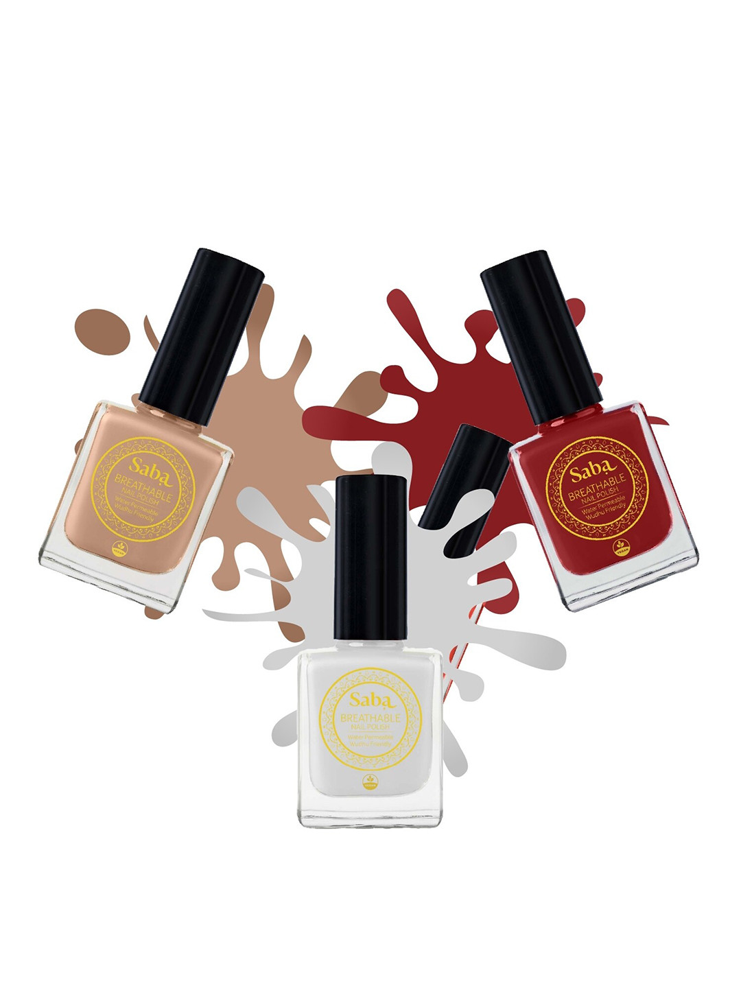 Saba Breathable Set Of 3 Nail Polish With Argan Oil - 12ml Each-Peach Play-Rouge Red-White
