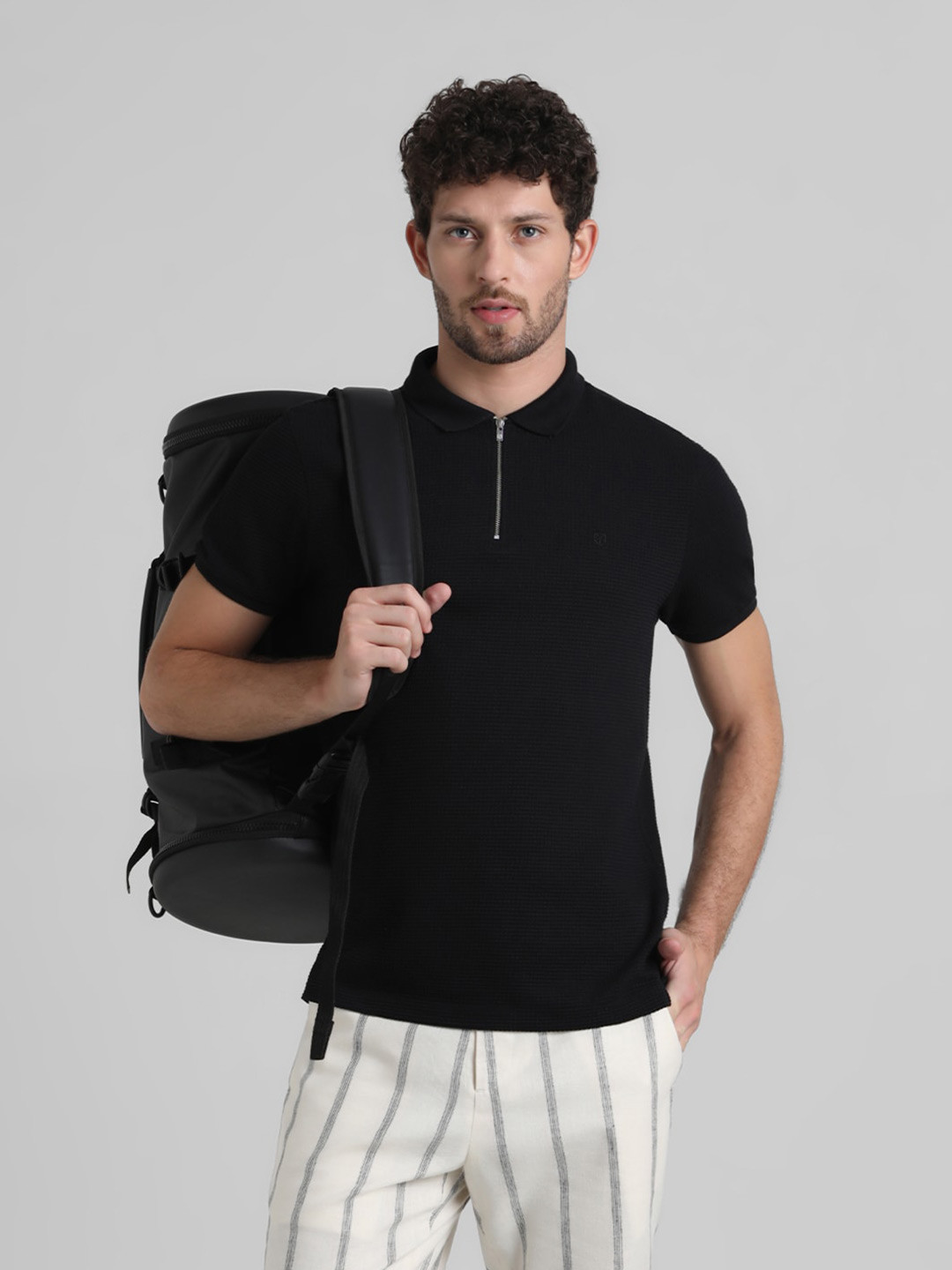 Jack & Jones Men Mandarin Collar Pockets T-shirt