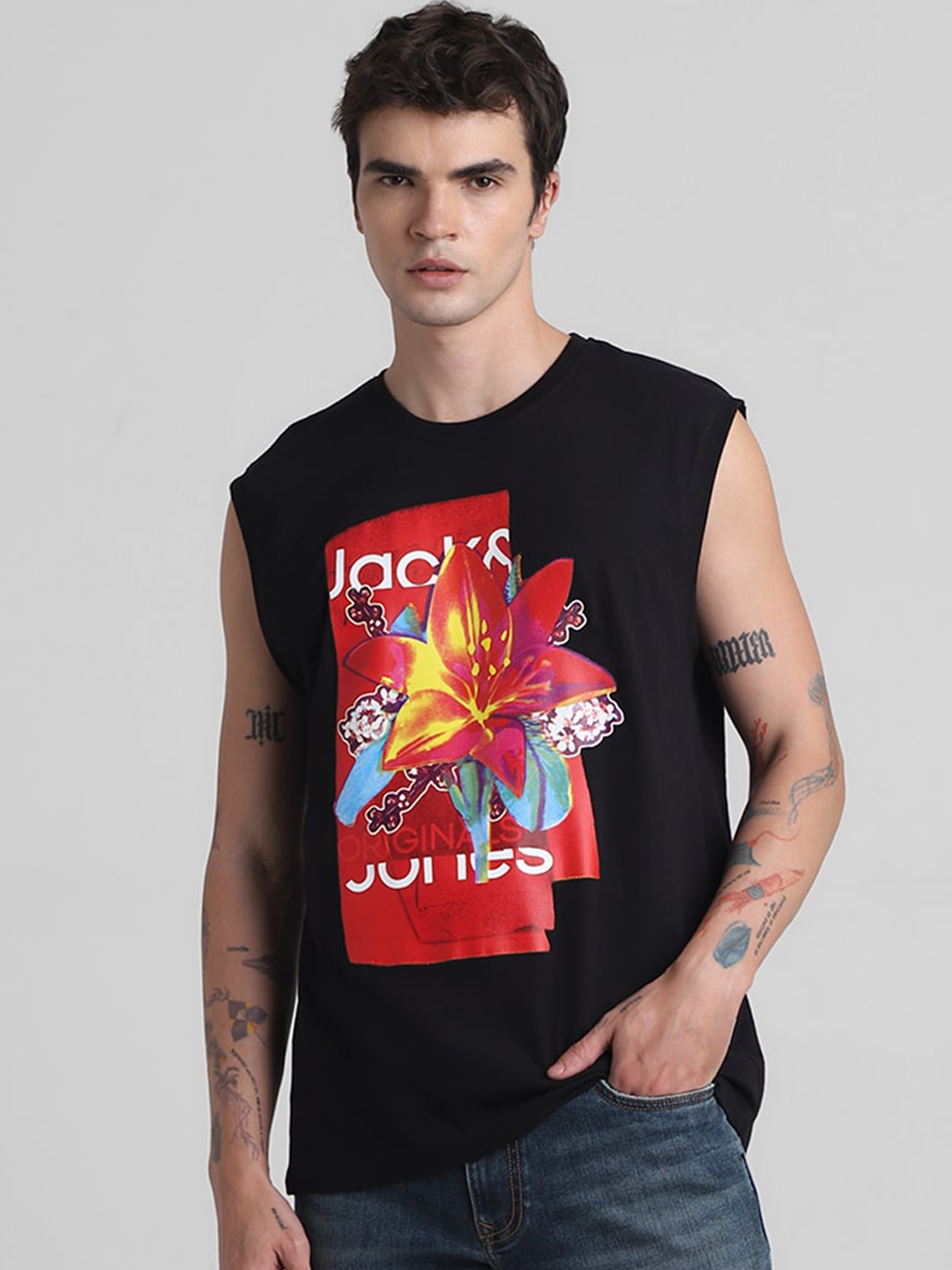 Jack & Jones Printed Pure Cotton Innerwear Vests