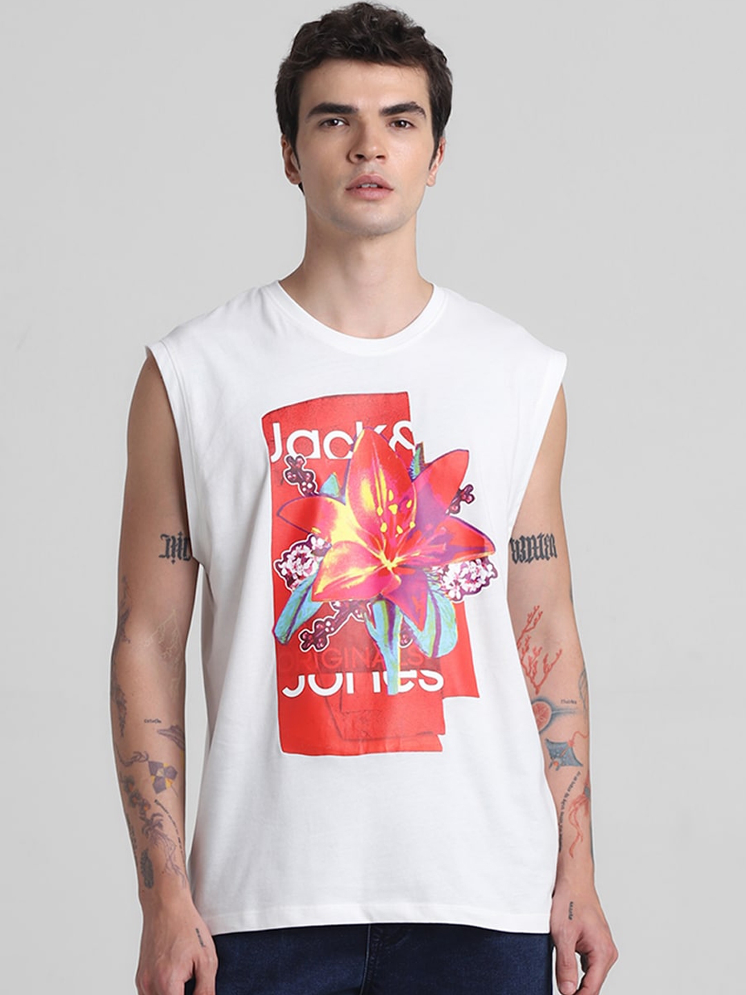 Jack & Jones Men Printed Pure Cotton Innerwear Vests