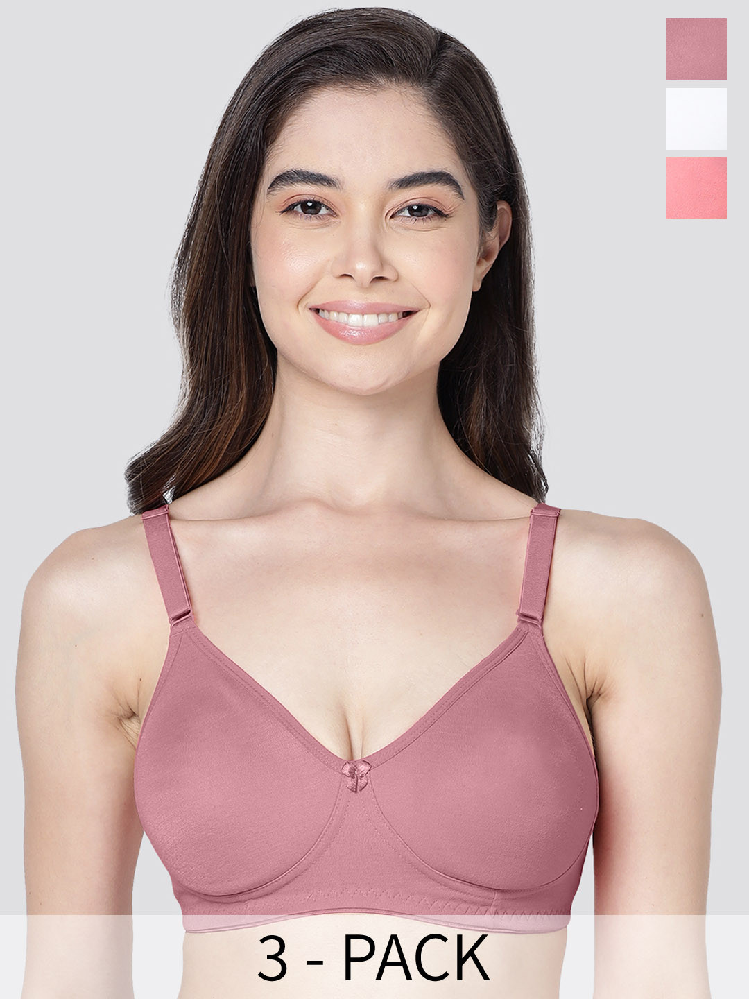 Kalyani Evlyn Pack of 3 Double Layered Cups Seamless Bra WHT-ON-CRL