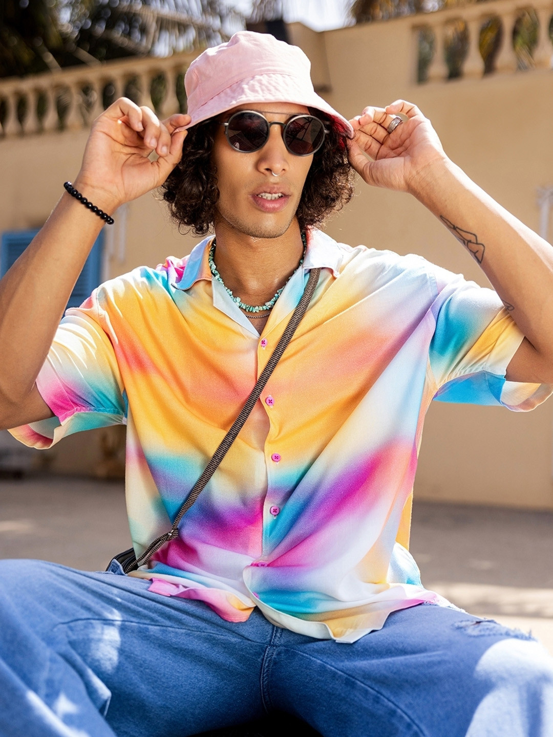Bewakoof Men's Multicolor All Over Printed Oversized Shirt