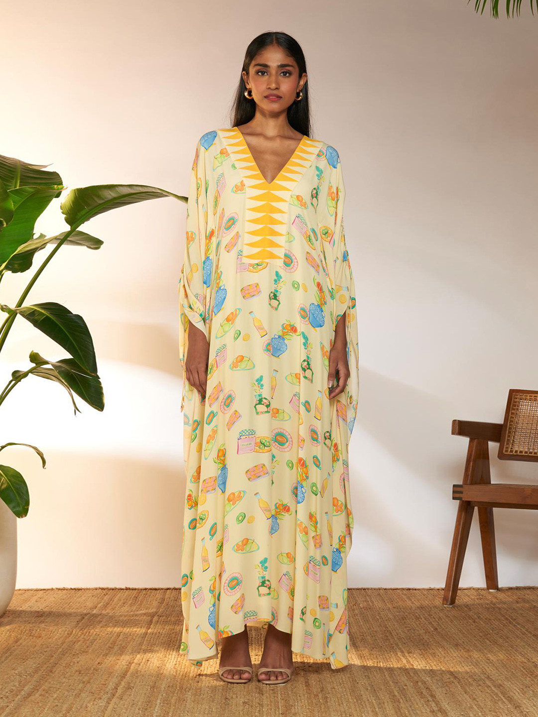 Masaba Women Crepe A-Line Kimono Sleeves Midi Dress