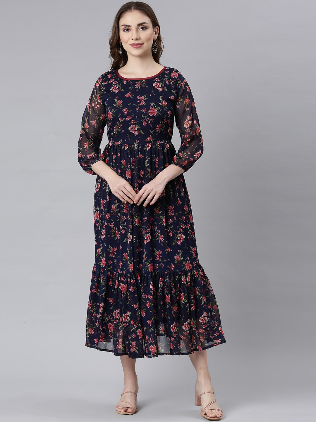 Souchii Floral Printed A-Line Midi Dresses