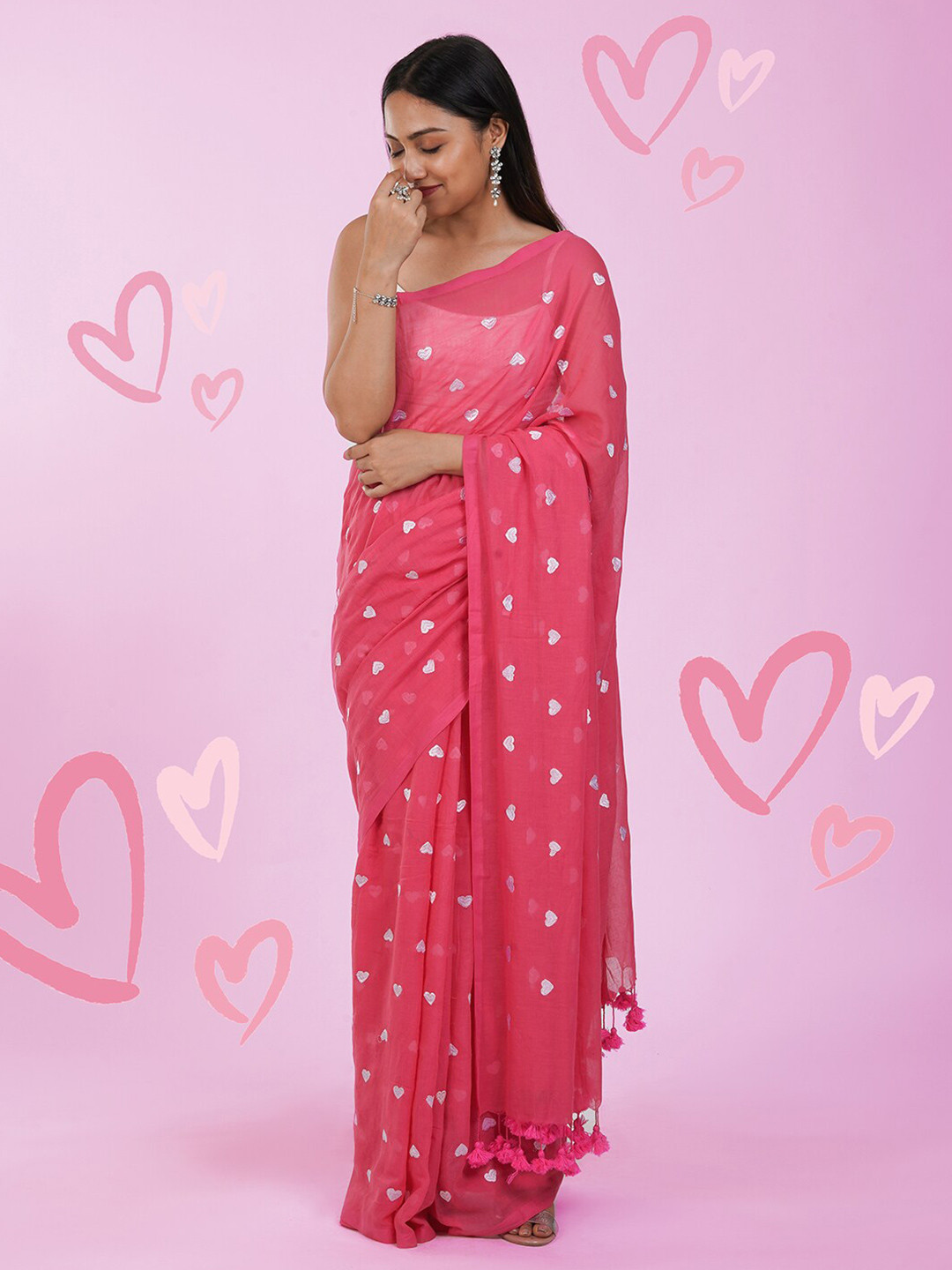TEEJH Geometric Embroidered Pure Cotton Murshidabad silk Saree