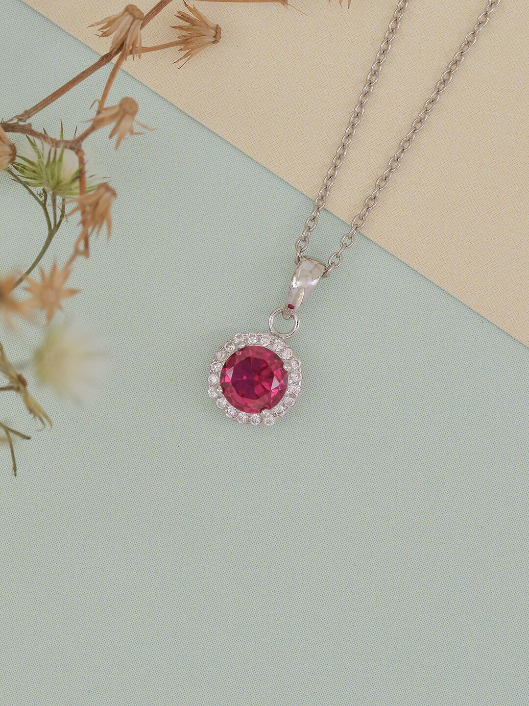 Ornate Jewels 925 Sterling Silver Ruby Halo Necklace