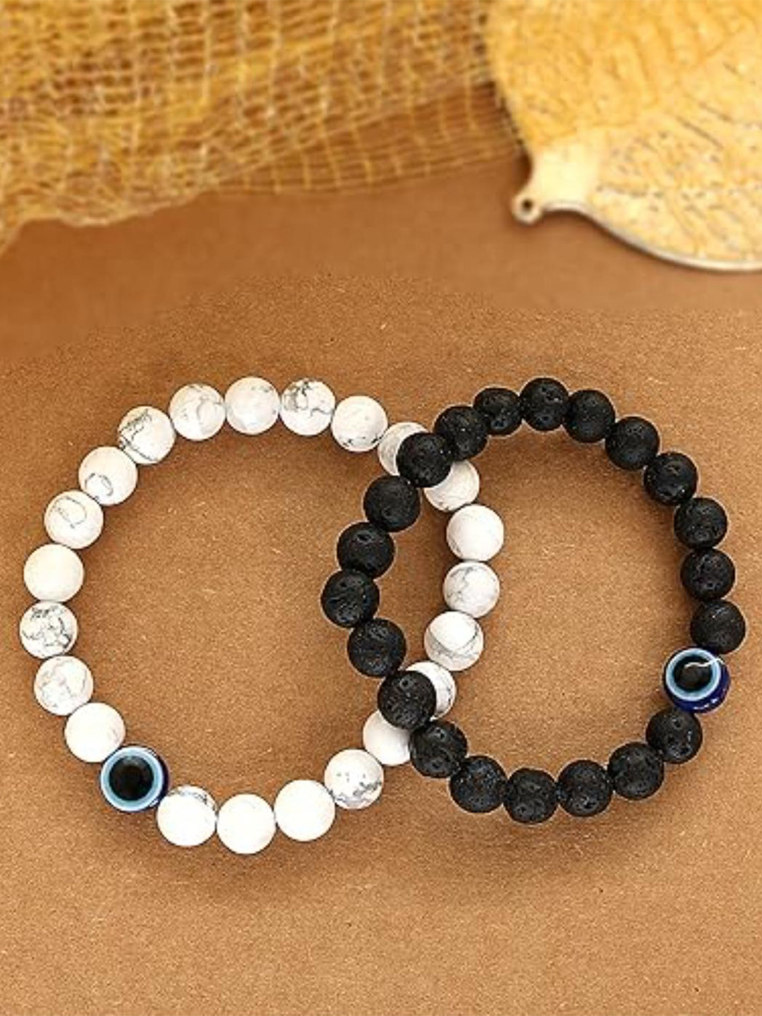 DN Creation Set of 2 Couple Evil Eye Beaded Elasticated Bracelet