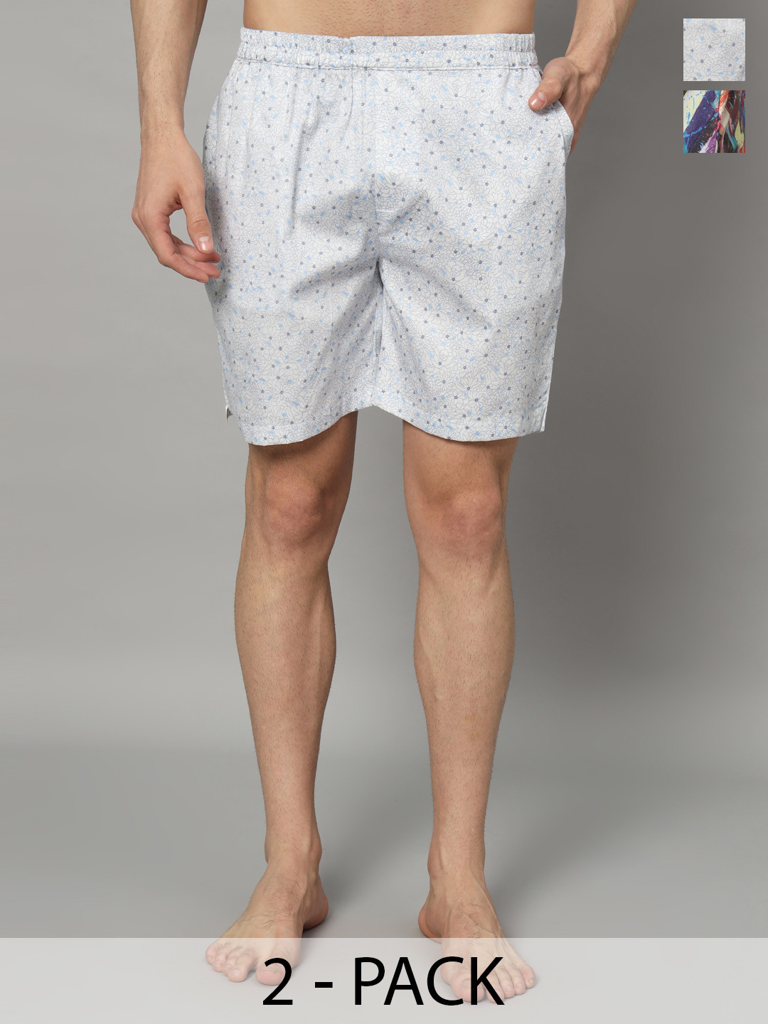 OWO THE LABEL Pack Of 2 Printed Pure Cotton Boxers OTLMB14_17-S