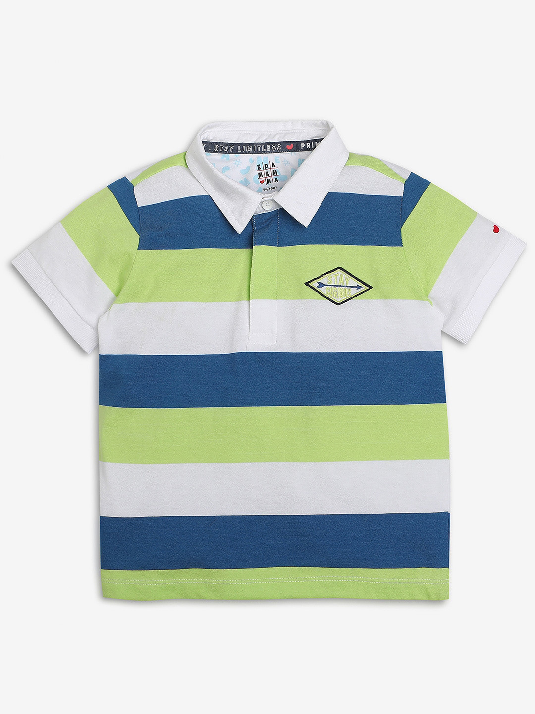 Ed-a-Mamma Boys Striped Polo Collar Short Sleeves Cotton Bio Finish Pockets T-shirt
