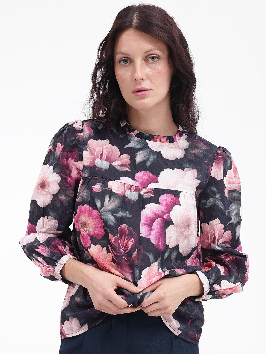 RAREISM Floral Print Cotton Blouson Top