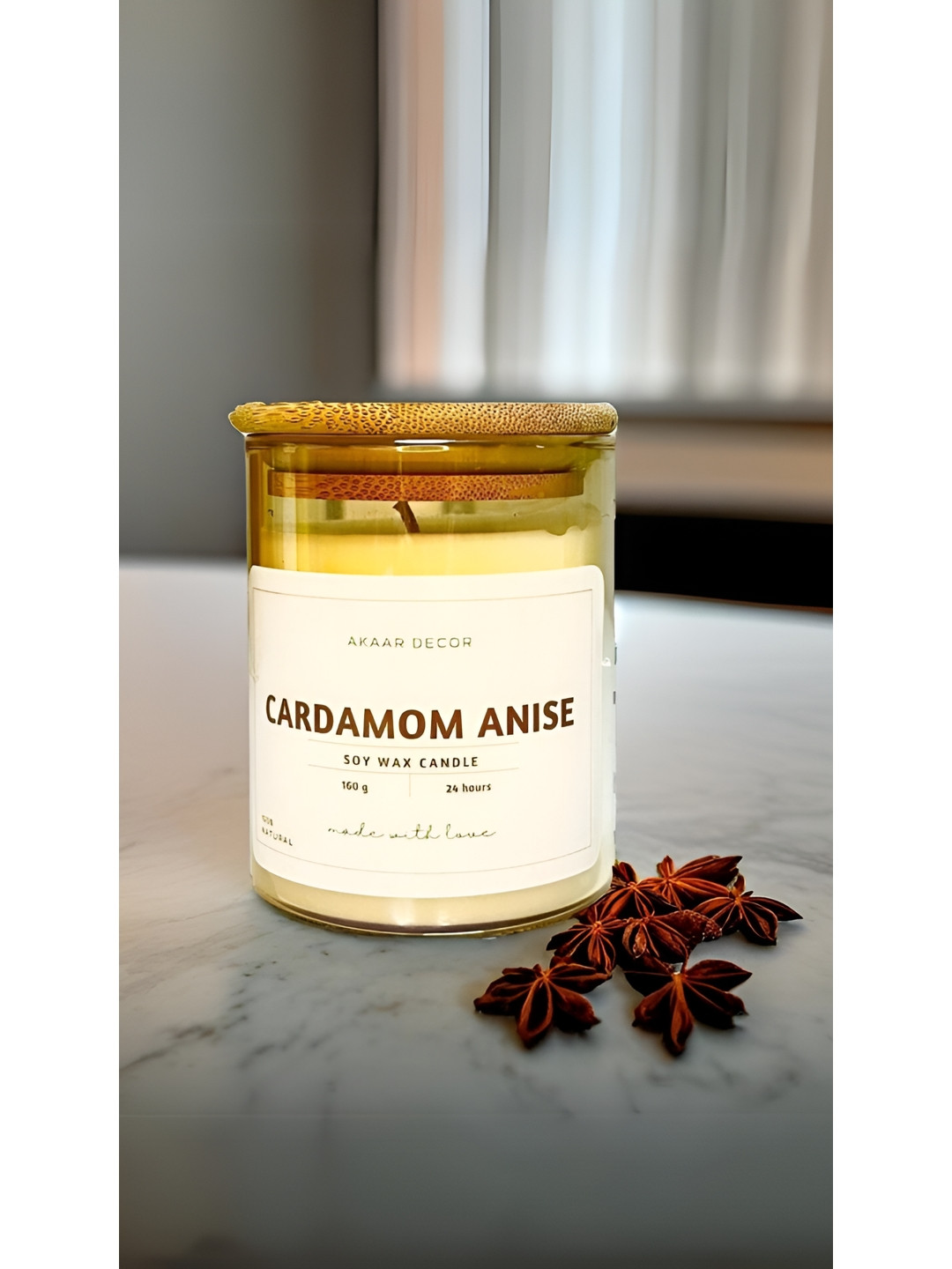 Akaar Scented 1 Wick Cardamom Anise Solid Geometric Regular Jar Candles