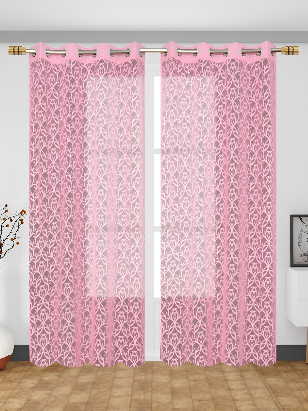 RIDHAAN Pink Floral Sheer Door Curtain