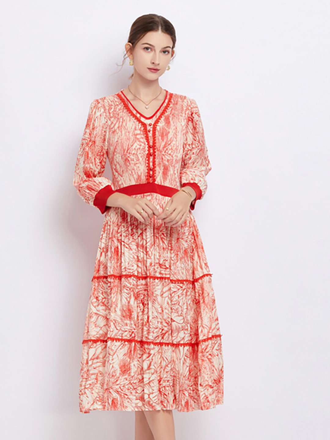 JC Collection Print Round Neck A-LineDress