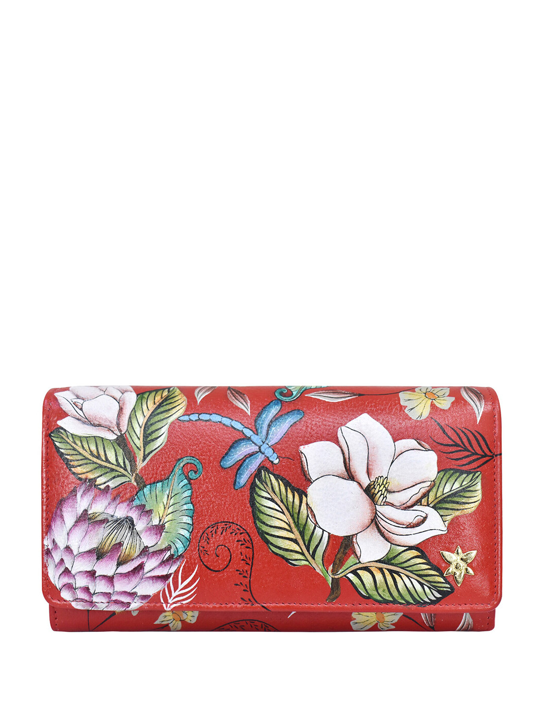Anuschka Hand Painted Crimson Garden Accordion Flap Wallet