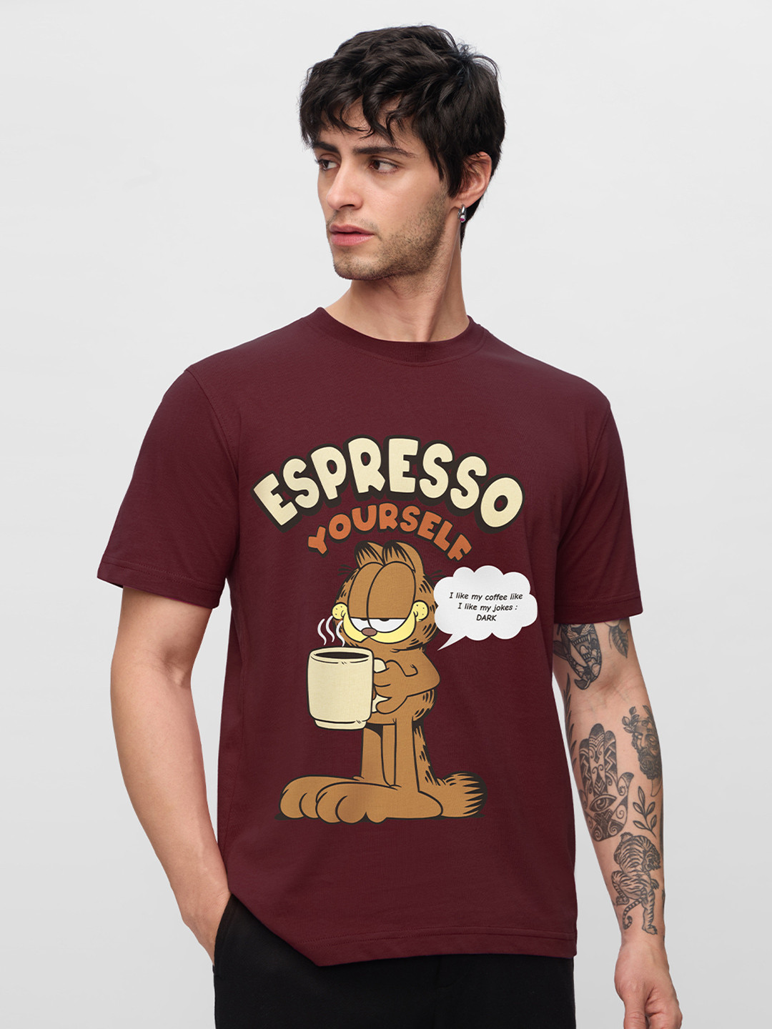 The Souled Store Brown Garfield Printed Round Neck Cotton T-shirt