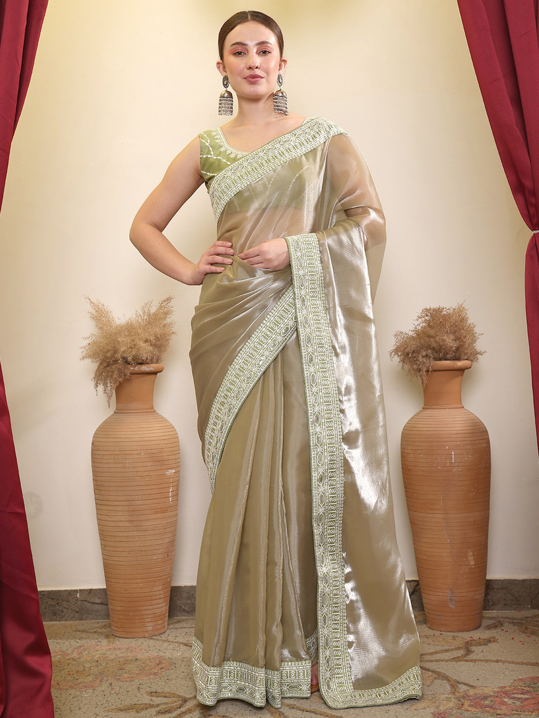 House of Pataudi Embroidered Designer Saree With Blouse