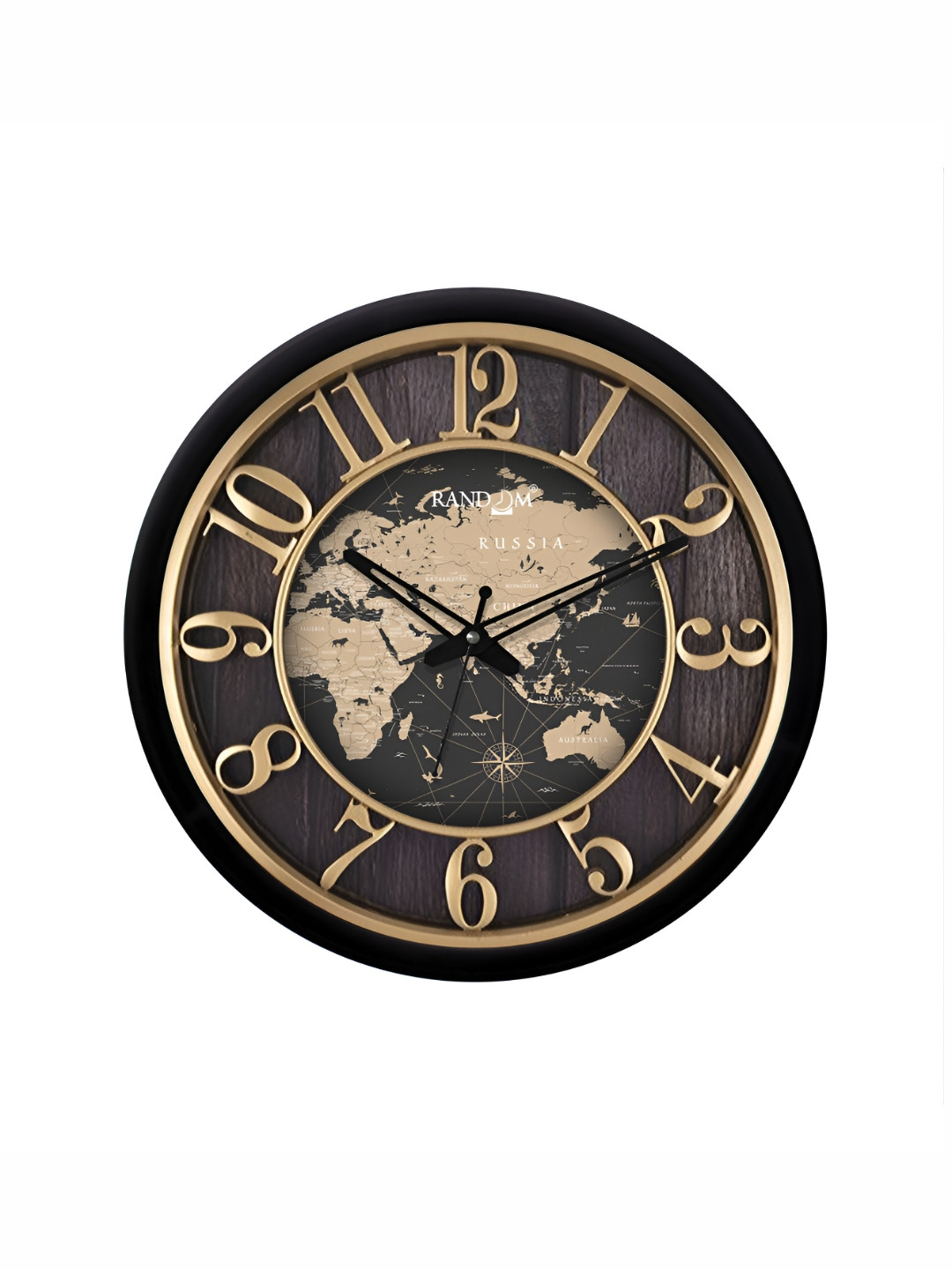 RANDOM Black & Gold-Toned Textured Contemporary Round Neck Analogue Wall Clock