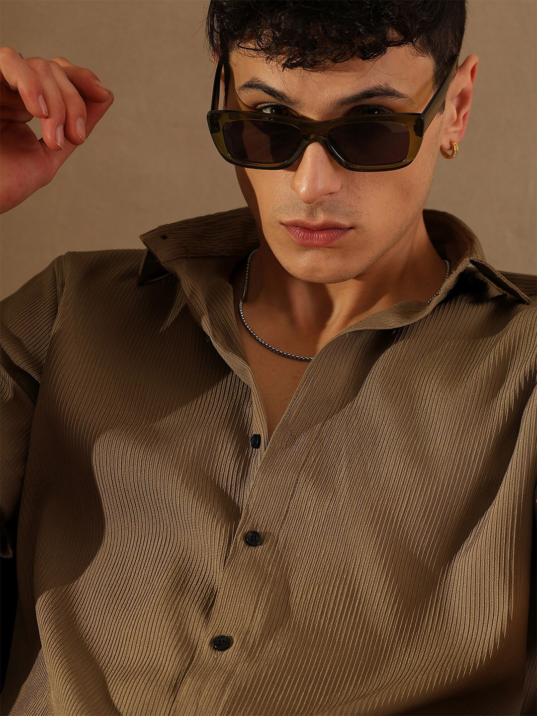 DENNISON Striped Popcorn Oversized Casual Shirt