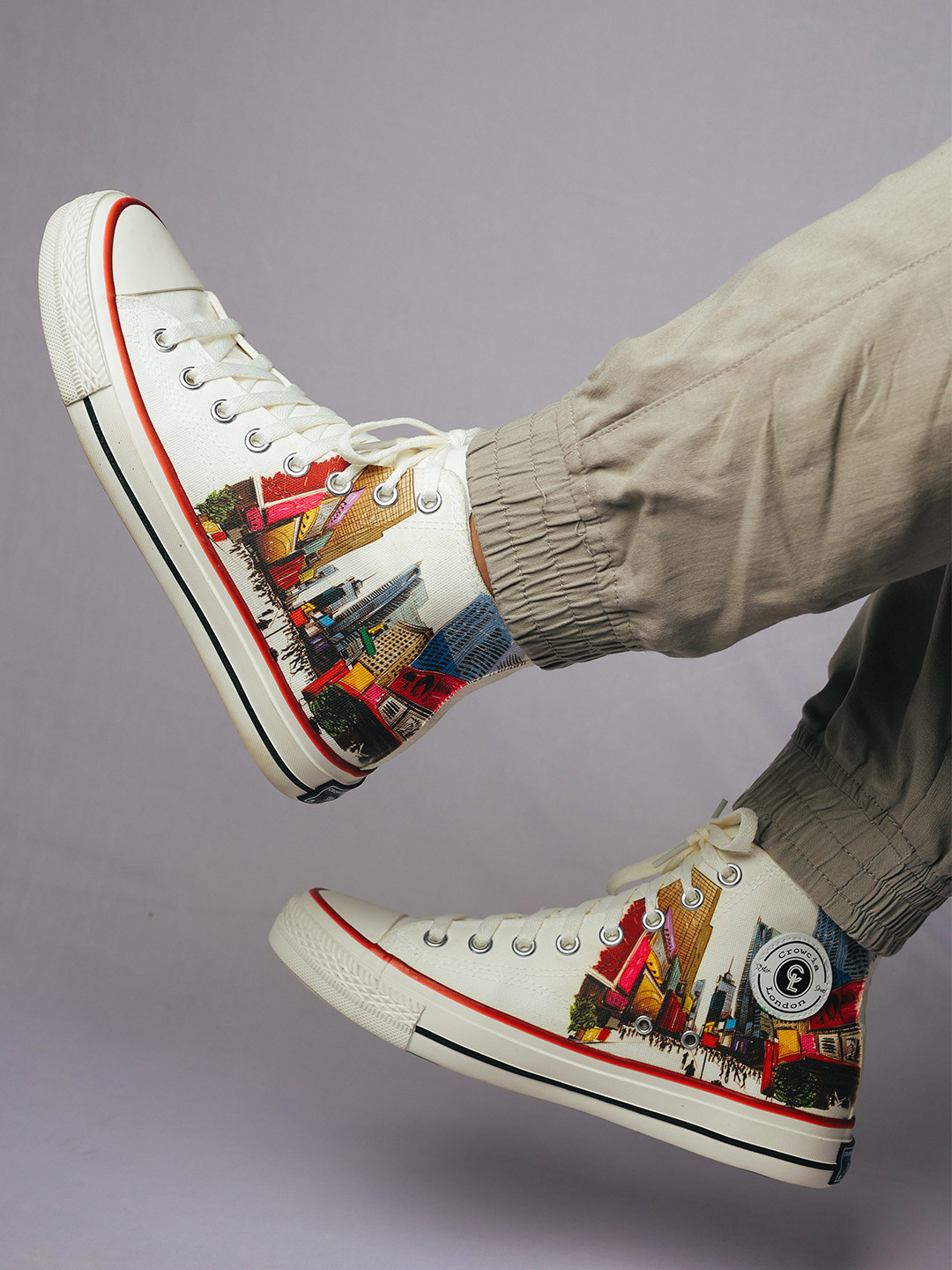 CROWCIA LONDON Men Printed Round Toe Lightweight Canvas Sneakers