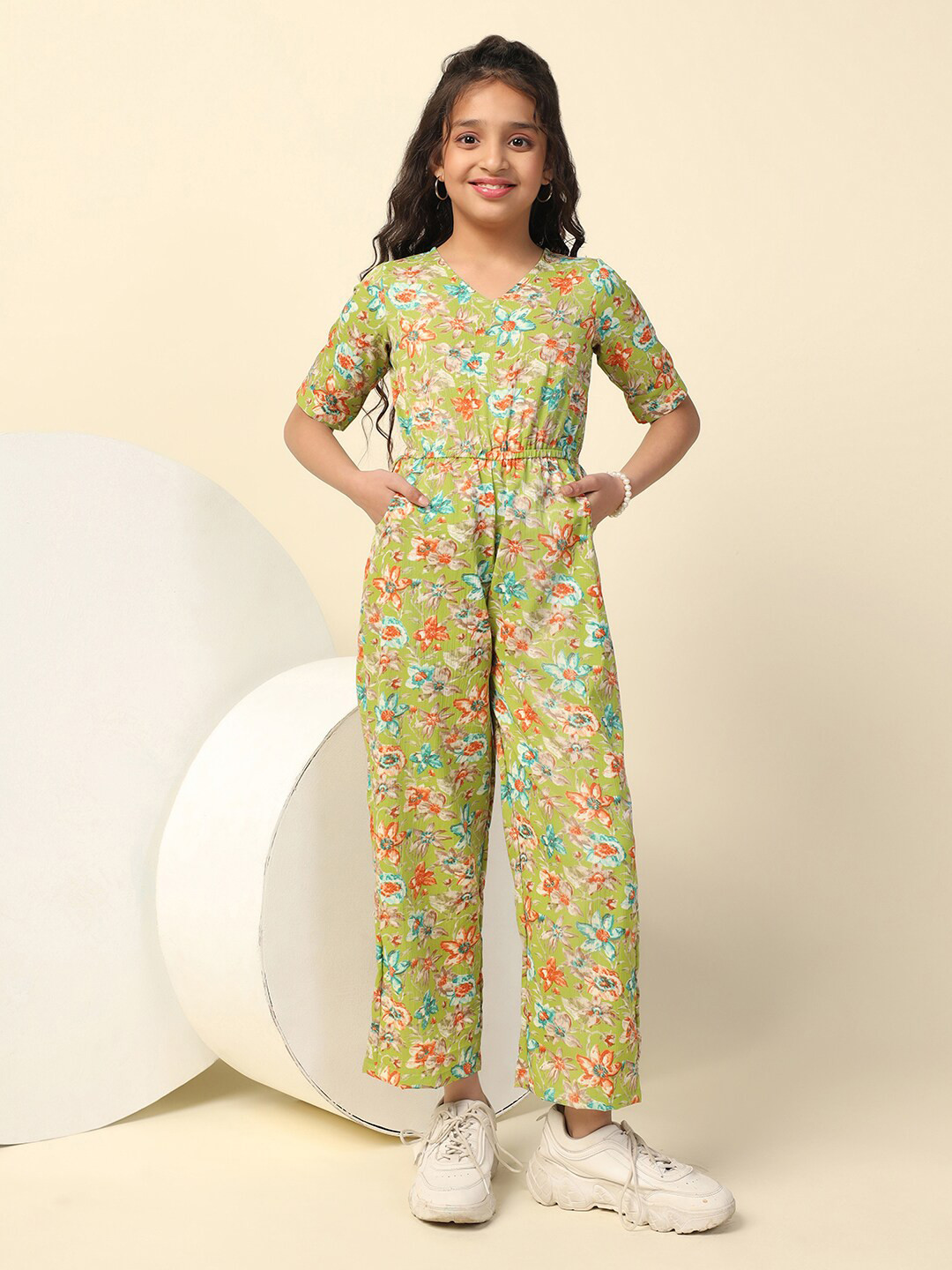 BAESD Girls Floral Printed V-Neck Jumpsuit