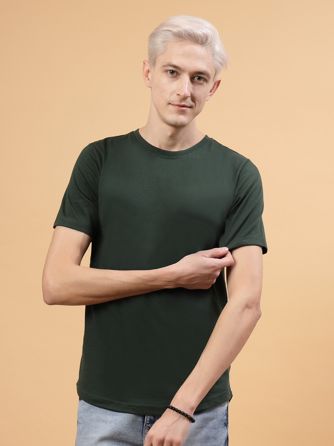 Green Round Neck Regular Fit Cotton T-shirt
