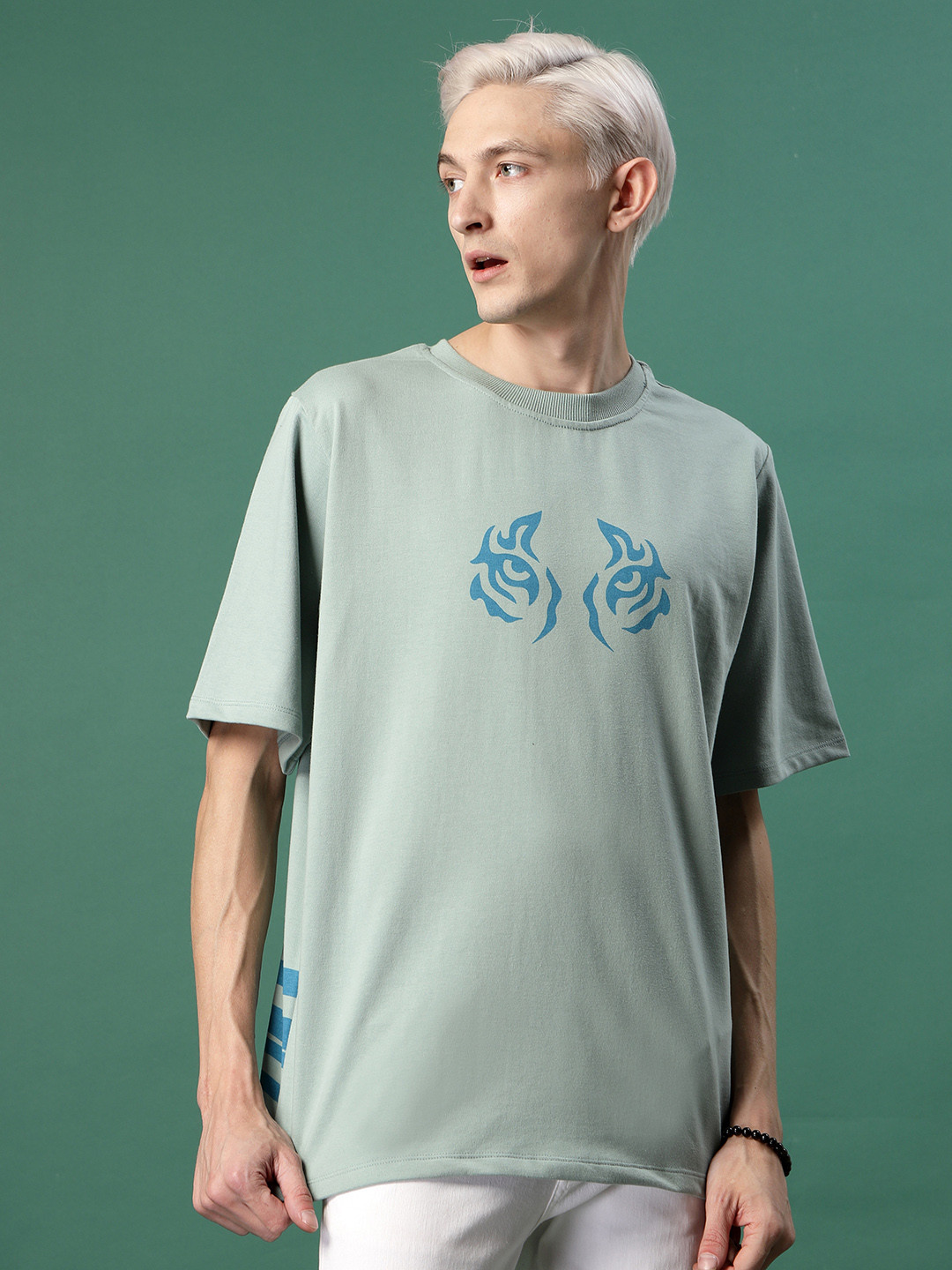 Sea Green Graphic Printed Oversized T-shirt