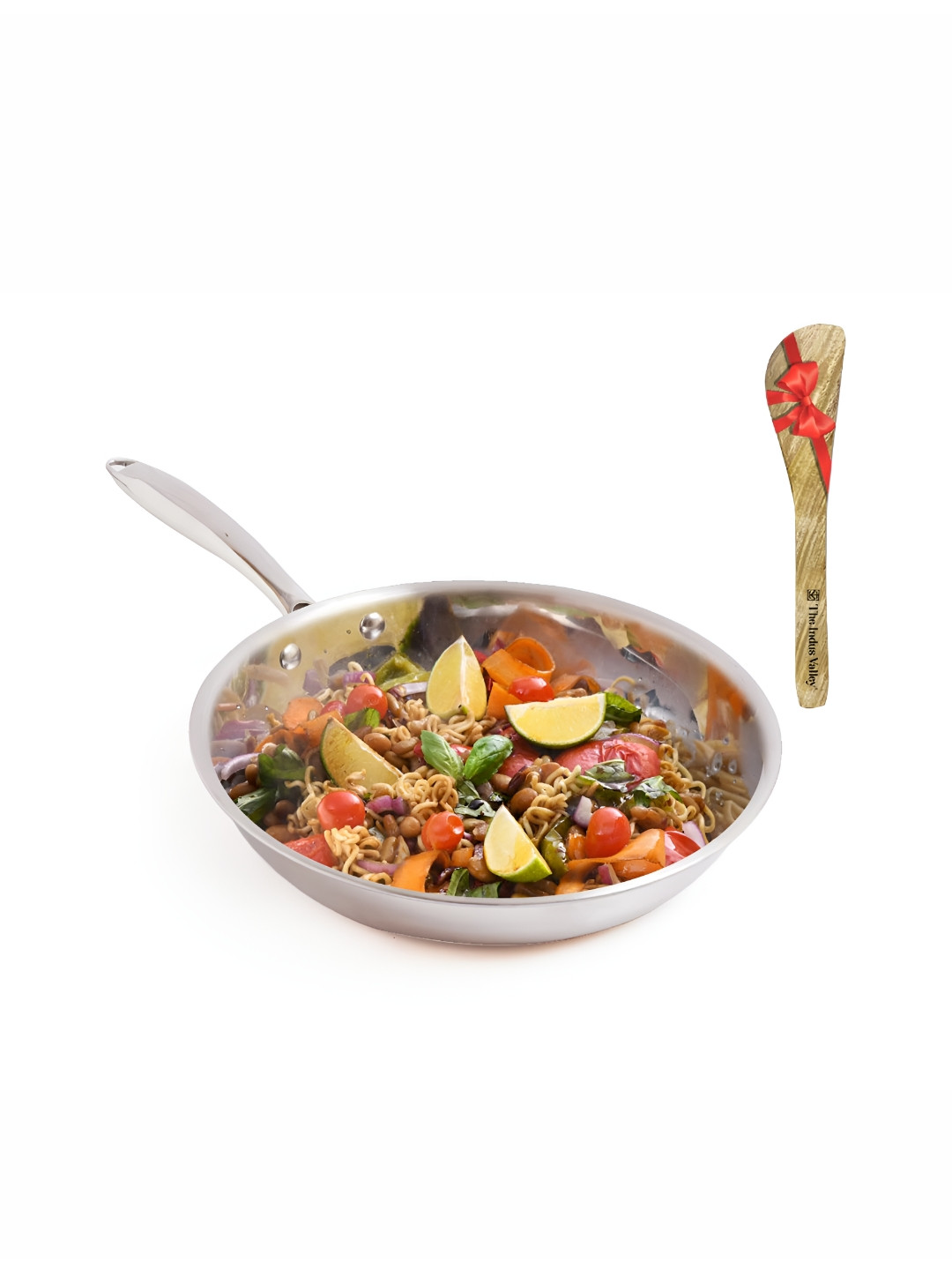 The Indus Valley Silver-Toned Tri-Ply Stainless Steel Induction Base Frying Pan