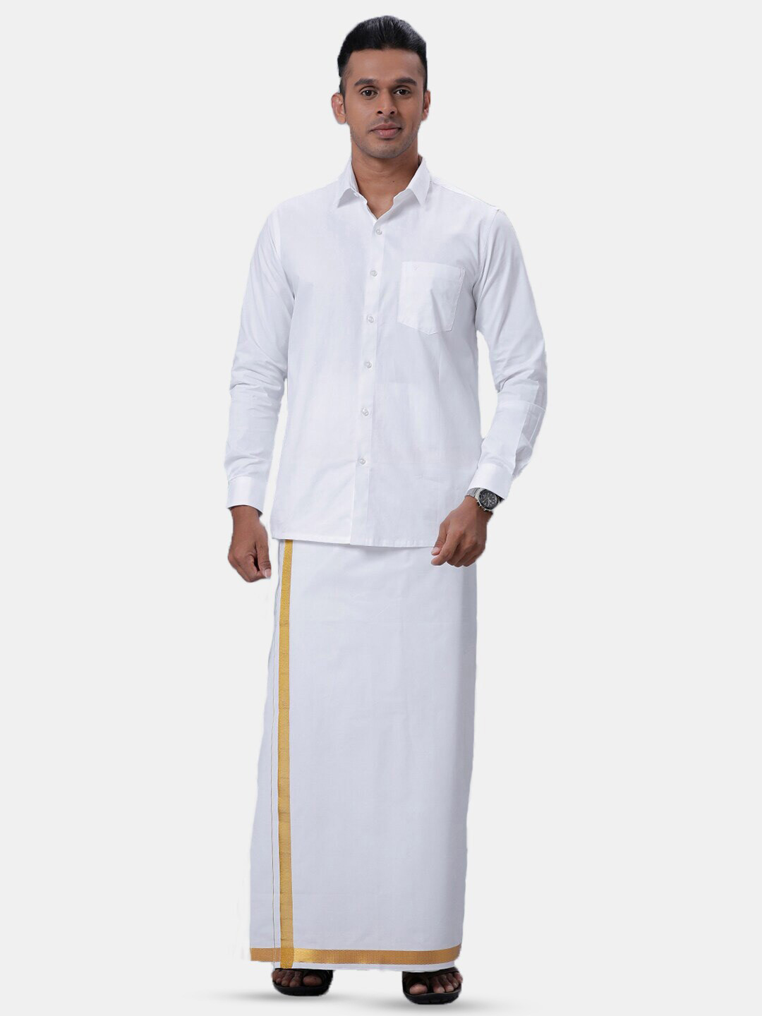 Ramraj Ramraj Mens Cotton Blend Full Sleeve Shirt with Dhoti