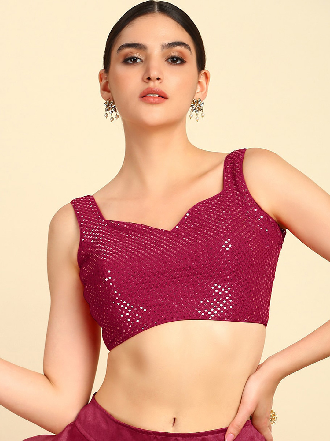 Soch Pink Embroidered Saree Blouse With Sequins Work