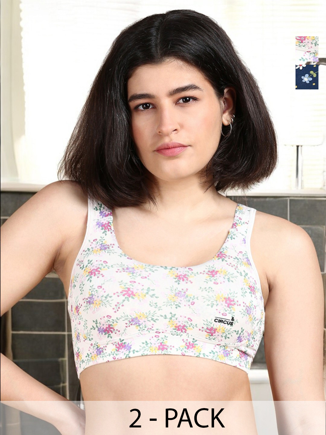 &CIRCUS Pack of 2 Printed High Coverage Non Wired Moisture Wicking MicroModal Lounge Bra