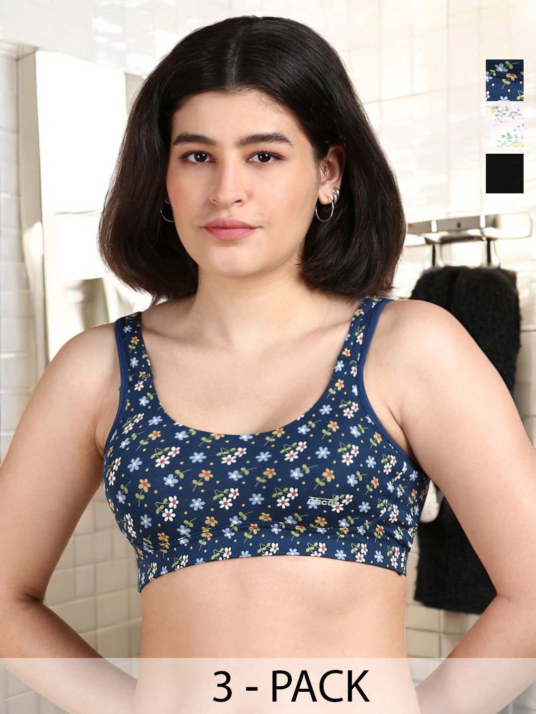 &CIRCUS Pack of 3 Printed High Coverage Non Wired Moisture Wicking MicroModal Lounge Bra