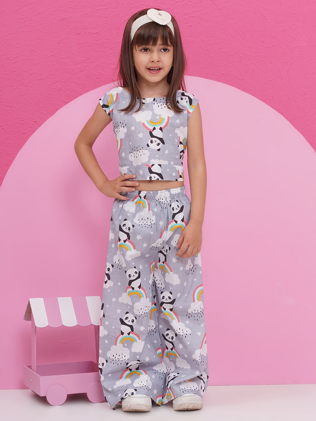 Aj DEZInES Graphic Printed Round Neck Pure Cotton Top With Trousers