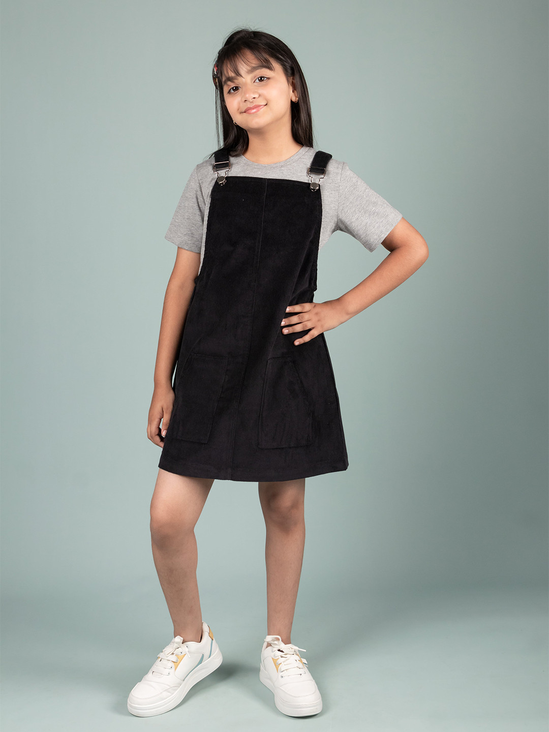 TWEENY MINI Girls Corduroy Pinafore Dress with T-shirt