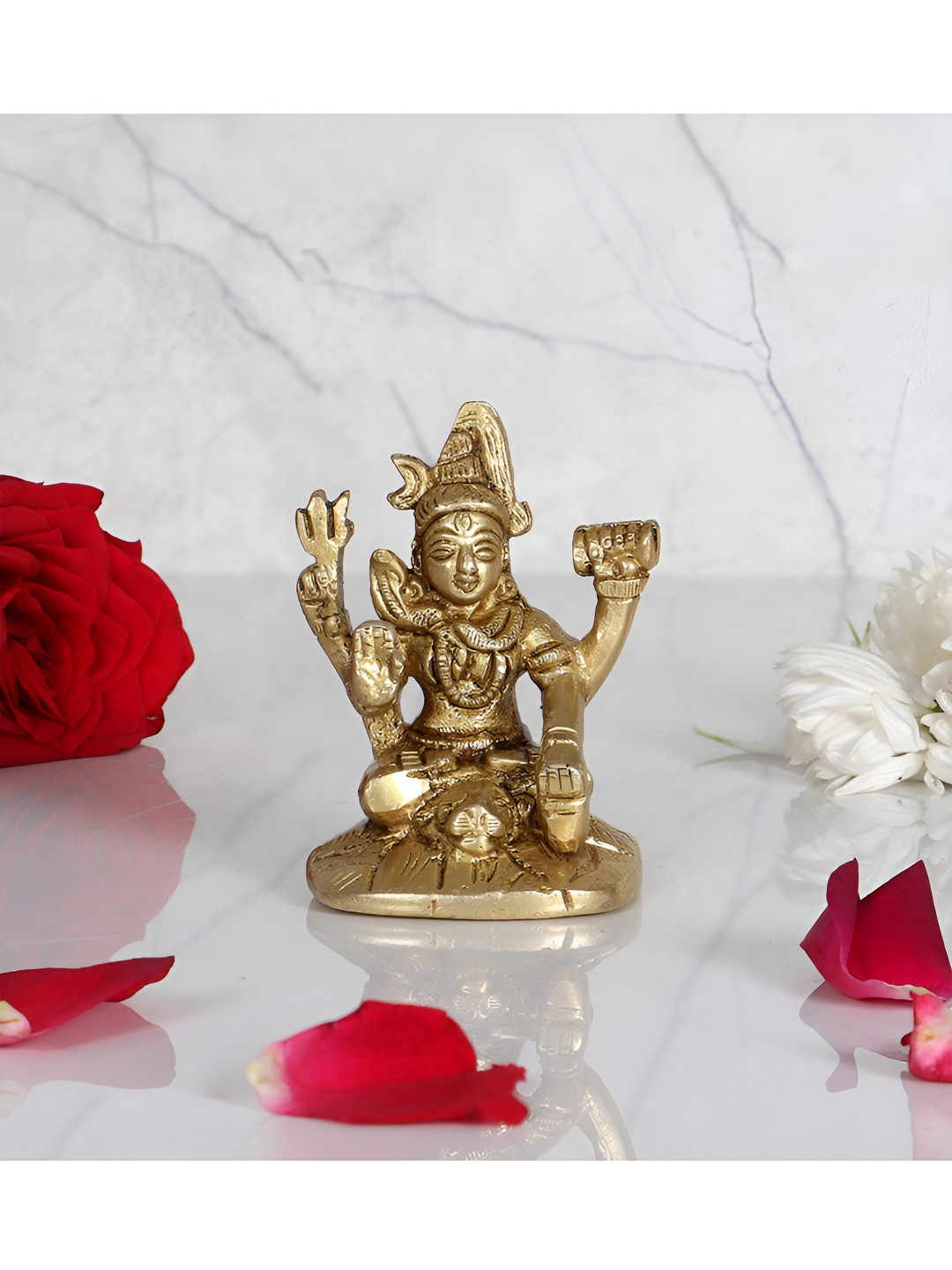 Two Moustaches Lord Shiva Gold Brass Metallic Living Room Medium Showpiece - 2.4 Inches