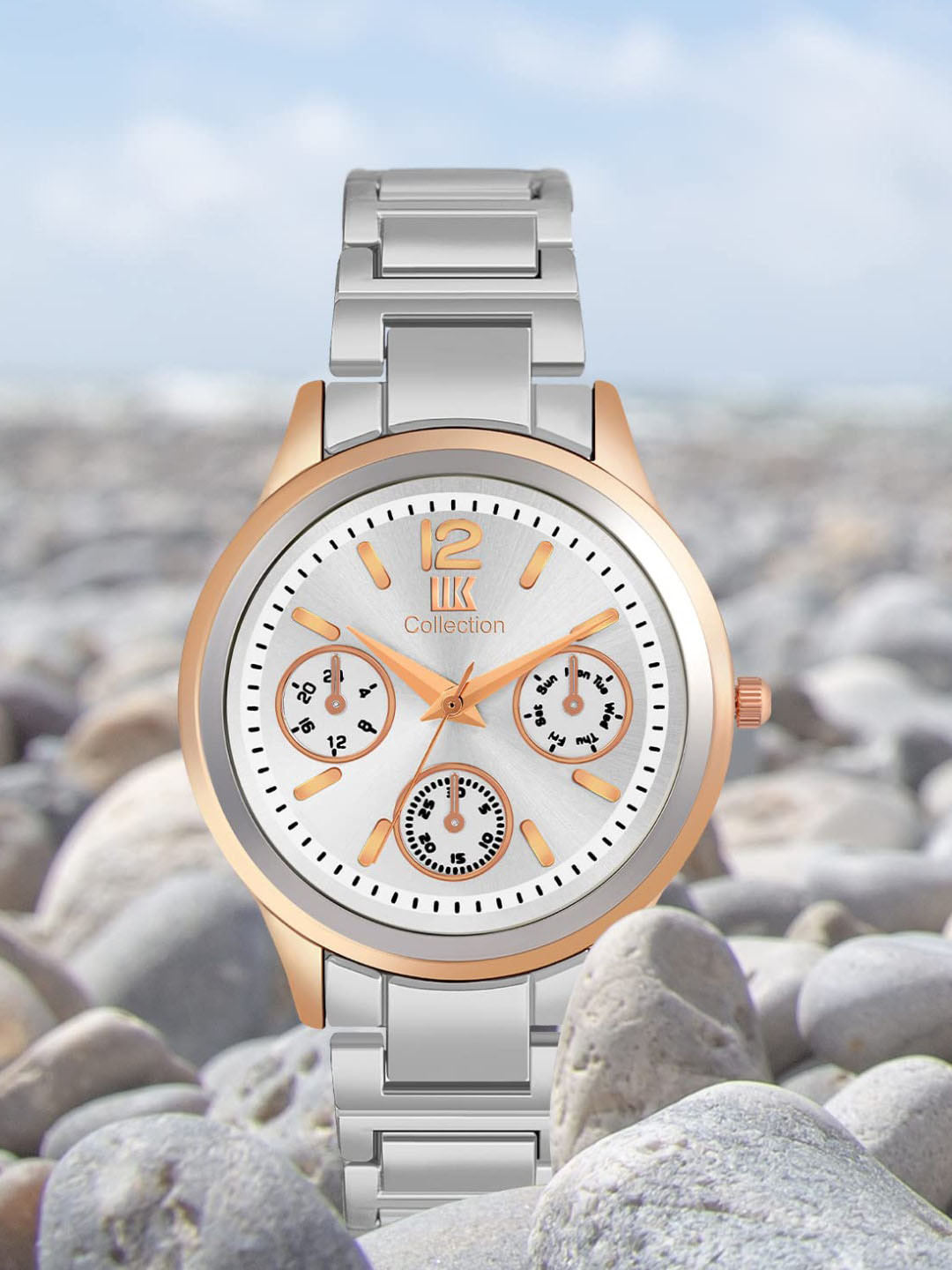 IIK COLLECTION Girls Round Dial Stainless Steel Bracelet Style Straps Analogue Watch