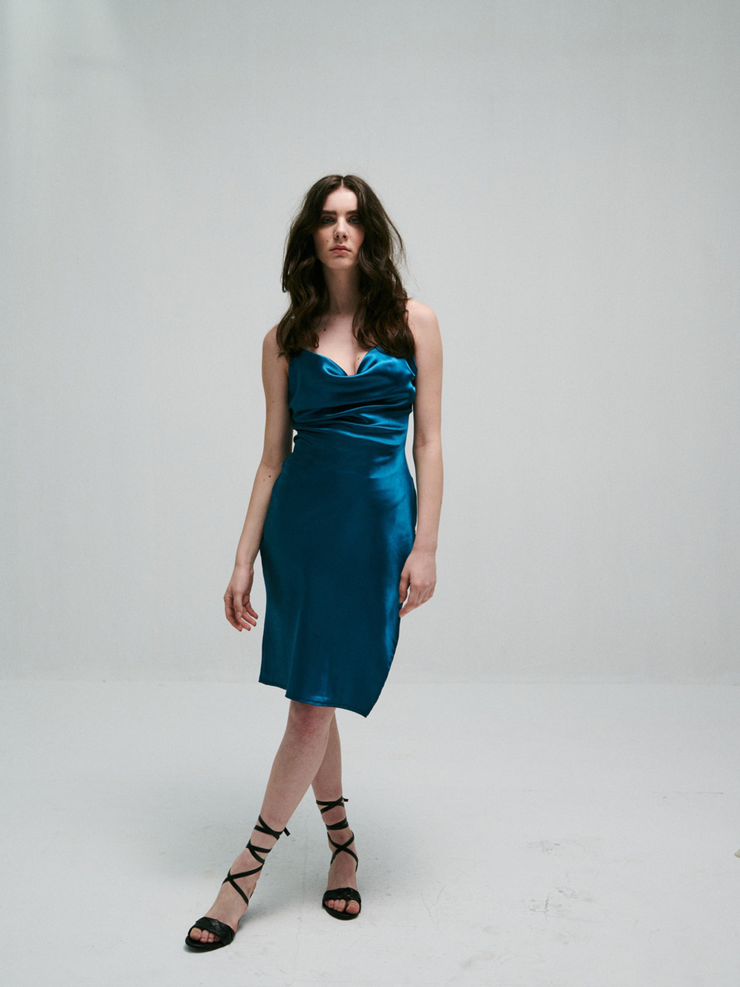 SOTBELLA Satin Cowl Neck Sheath Dress