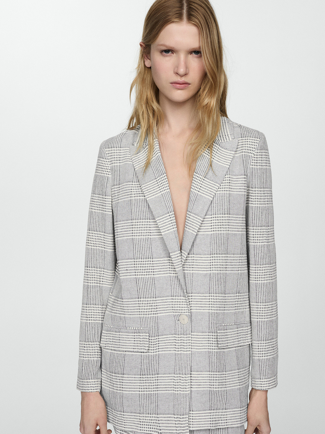 MANGO Checked Single-Breasted Blazer