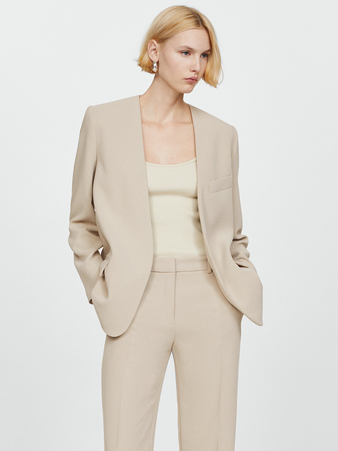 MANGO Collarless Front-Open Blazers