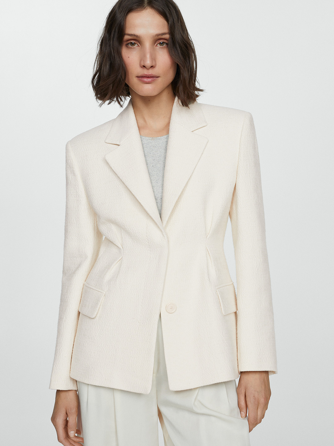 MANGO Notched Lapel Textured Formal Blazer