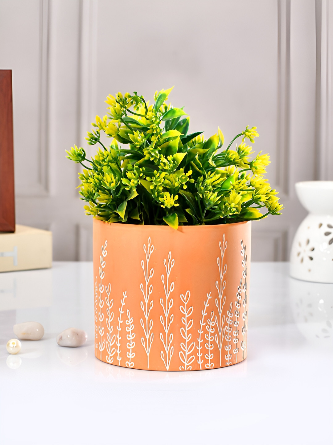 TAYHAA Orange Botanic Bloom Ceramic Planter